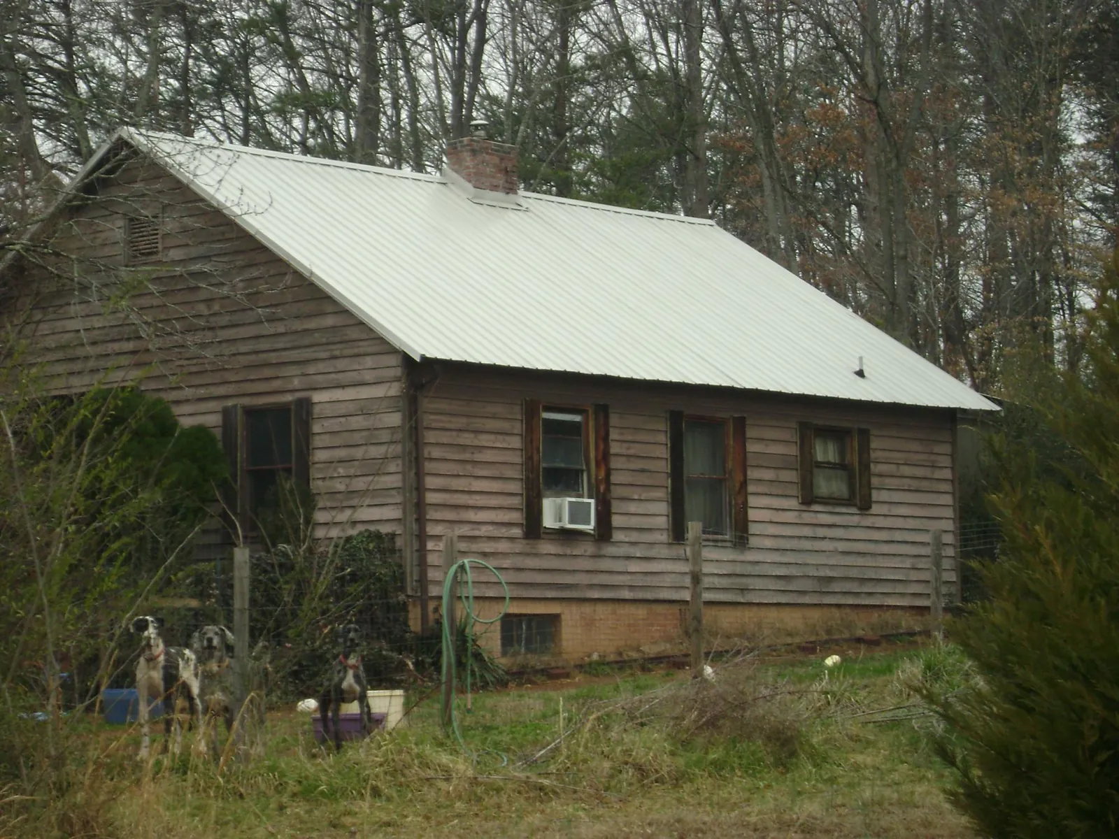 White metal roof on an old wood sided farmhouse, from a Metal Roof Installation job in Dighton
